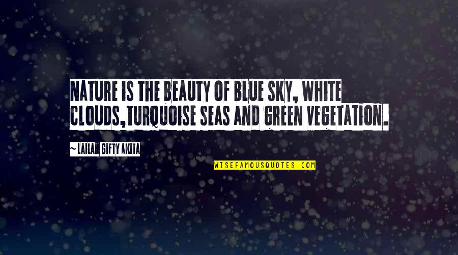 Green And Blue Quotes By Lailah Gifty Akita: Nature is the beauty of blue sky, white