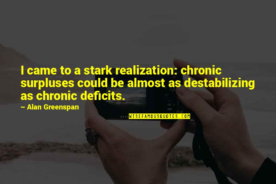 Greenspan Alan Quotes By Alan Greenspan: I came to a stark realization: chronic surpluses Greenspan Alan Quotes By Alan Greenspan: I came to a stark realization: chronic surpluses