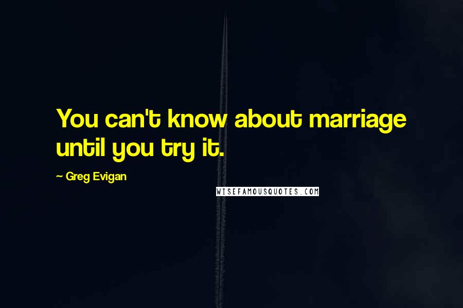 Greg Evigan quotes: You can't know about marriage until you try it.