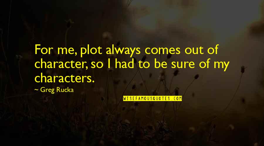 Greg Rucka Quotes By Greg Rucka: For me, plot always comes out of character,