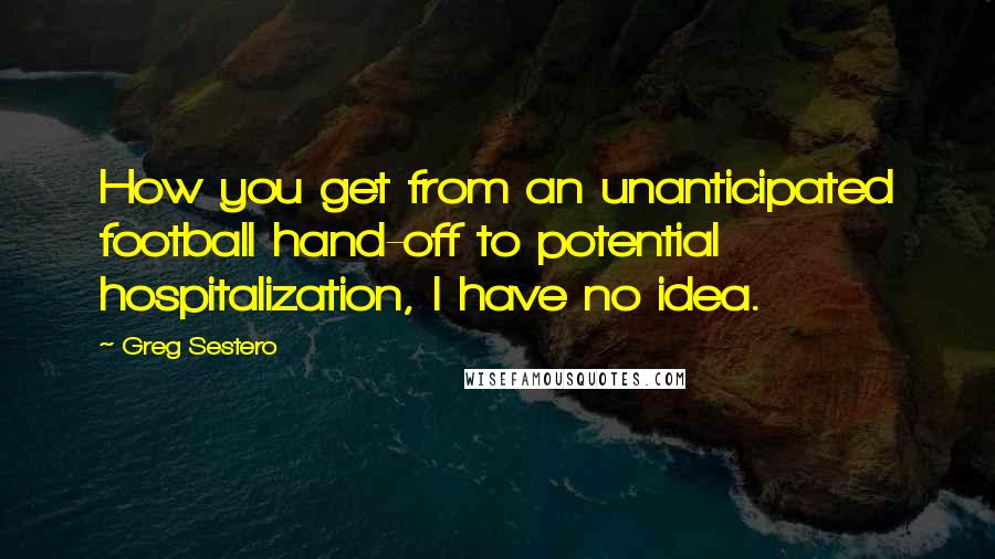Greg Sestero quotes: How you get from an unanticipated football hand-off to potential hospitalization, I have no idea.