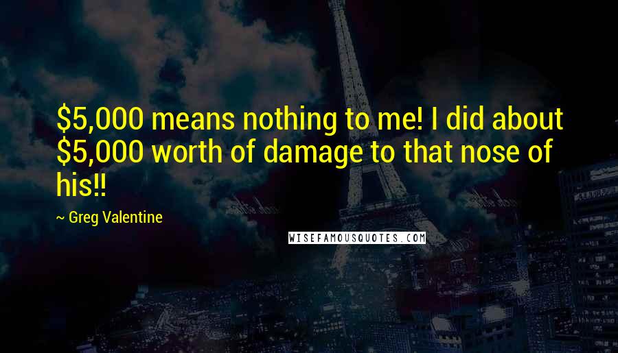 Greg Valentine quotes: $5,000 means nothing to me! I did about $5,000 worth of damage to that nose of his!!