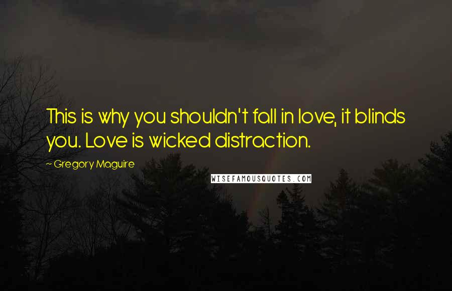 Gregory Maguire quotes: This is why you shouldn't fall in love, it blinds you. Love is wicked distraction.