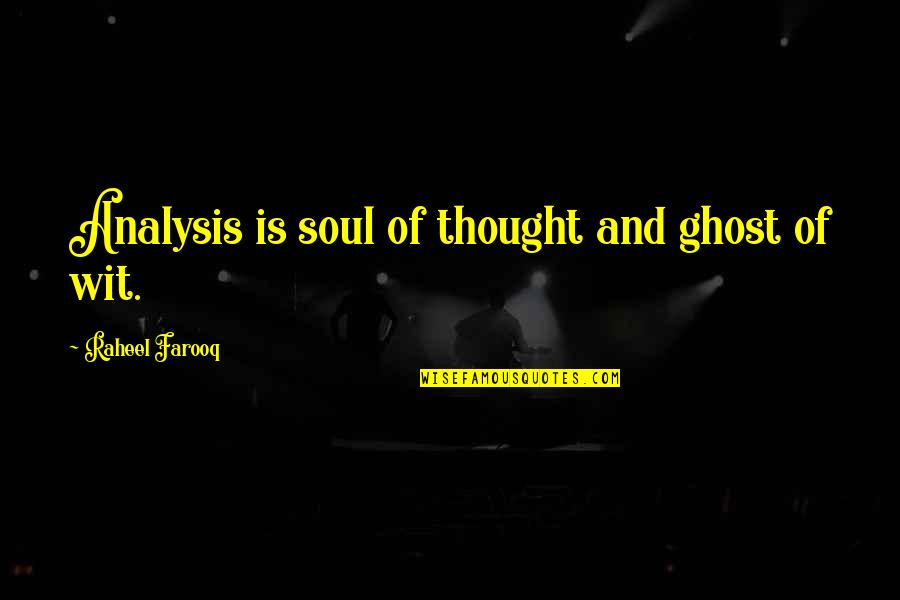 Gremmels Chiropractic Quotes By Raheel Farooq: Analysis is soul of thought and ghost of