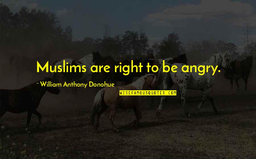 Grenzer Regiments Quotes By William Anthony Donohue: Muslims are right to be angry.