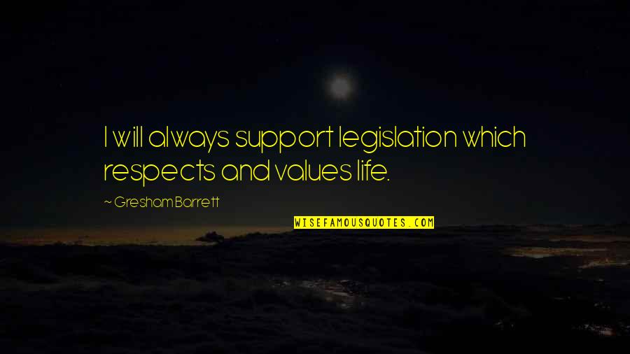 Gresham Quotes By Gresham Barrett: I will always support legislation which respects and