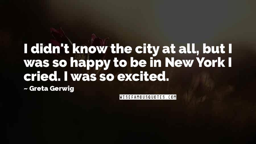 Greta Gerwig quotes: I didn't know the city at all, but I was so happy to be in New York I cried. I was so excited.