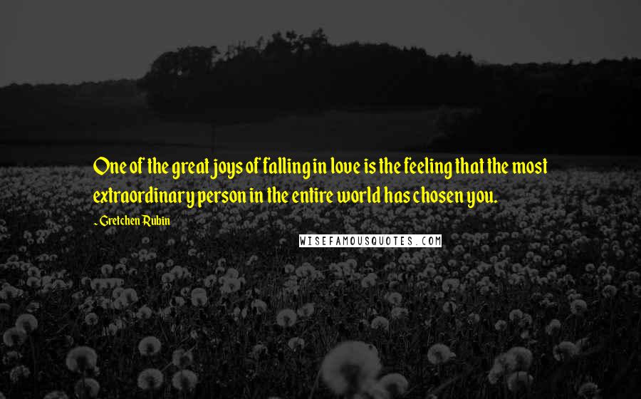Gretchen Rubin quotes: One of the great joys of falling in love is the feeling that the most extraordinary person in the entire world has chosen you. Gretchen Rubin quotes: One of the great joys of falling in love is the feeling that the most extraordinary person in the entire world has chosen you.