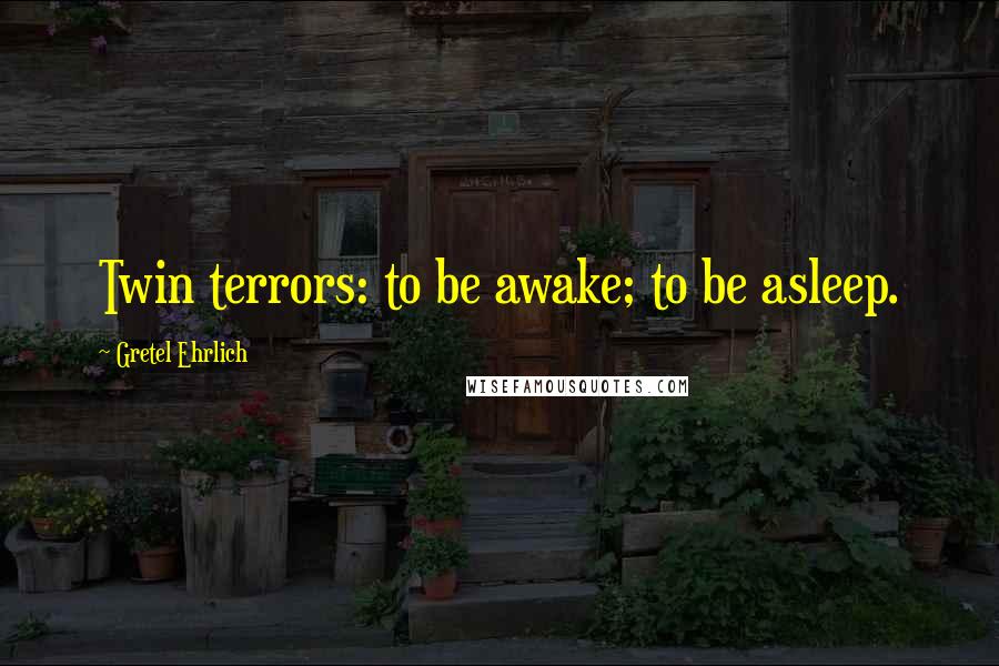 Gretel Ehrlich quotes: Twin terrors: to be awake; to be asleep.