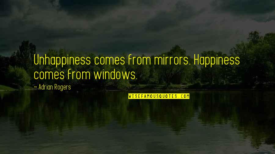 Gricean Maxims Quotes By Adrian Rogers: Unhappiness comes from mirrors. Happiness comes from windows.