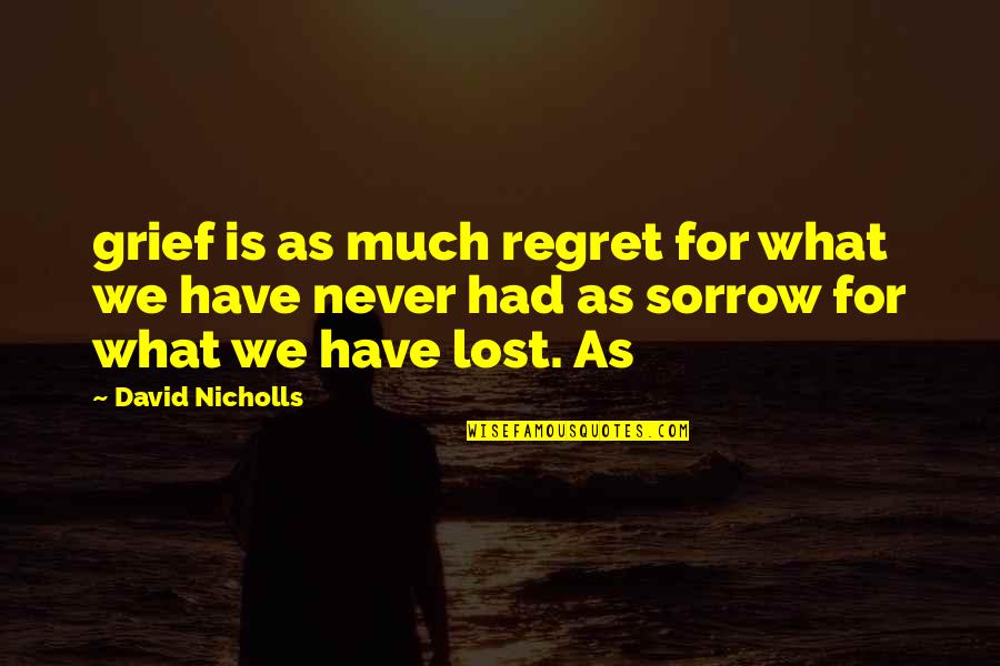 Grief Sorrow Quotes By David Nicholls: grief is as much regret for what we Grief Sorrow Quotes By David Nicholls: grief is as much regret for what we