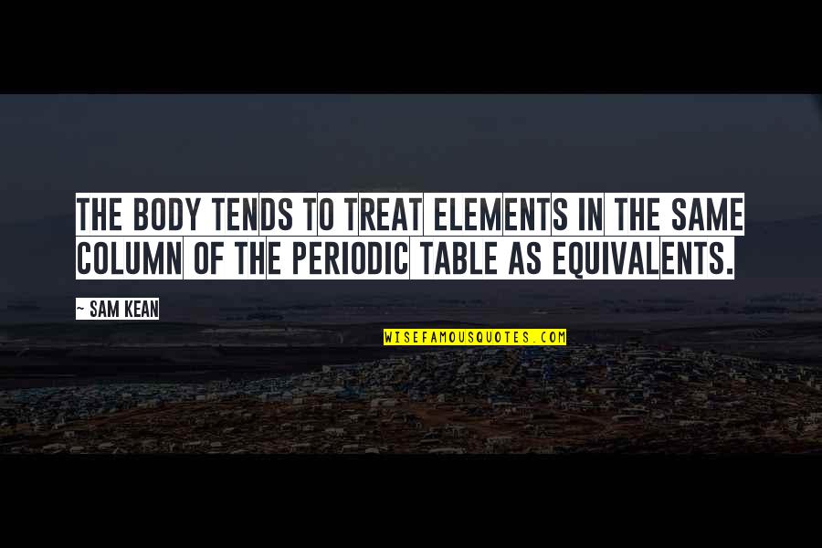 Griha Pravesh Message Quotes By Sam Kean: The body tends to treat elements in the Griha Pravesh Message Quotes By Sam Kean: The body tends to treat elements in the