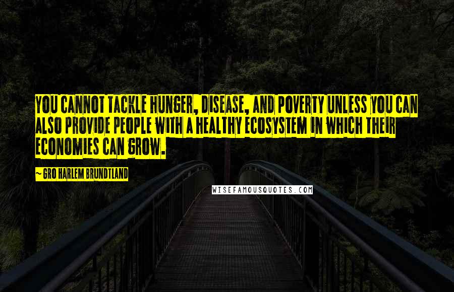 Gro Harlem Brundtland quotes: You cannot tackle hunger, disease, and poverty unless you can also provide people with a healthy ecosystem in which their economies can grow.