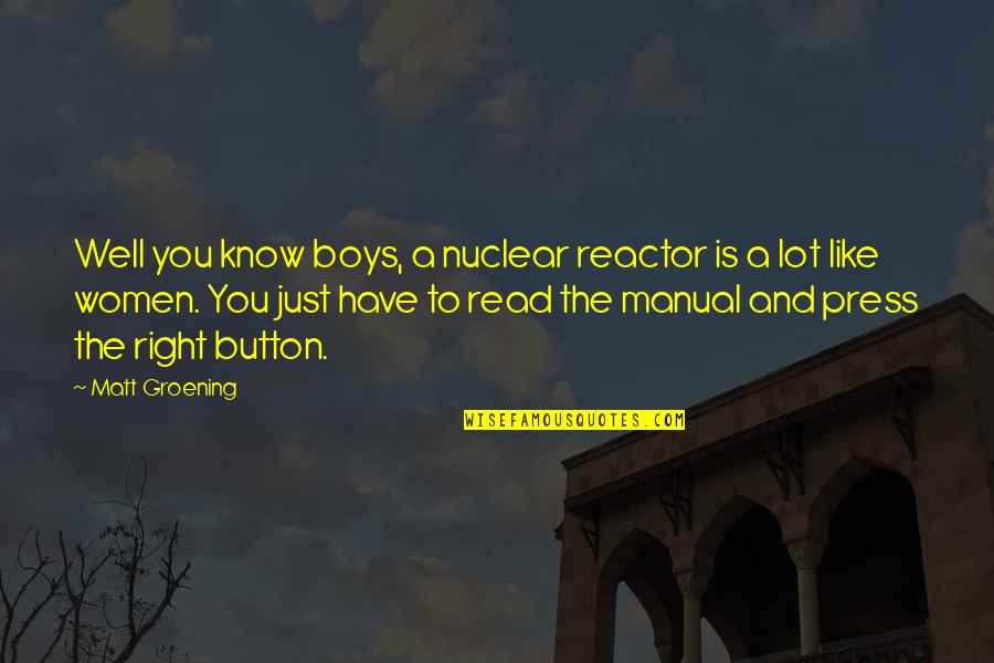 Groening Matt Quotes By Matt Groening: Well you know boys, a nuclear reactor is Groening Matt Quotes By Matt Groening: Well you know boys, a nuclear reactor is