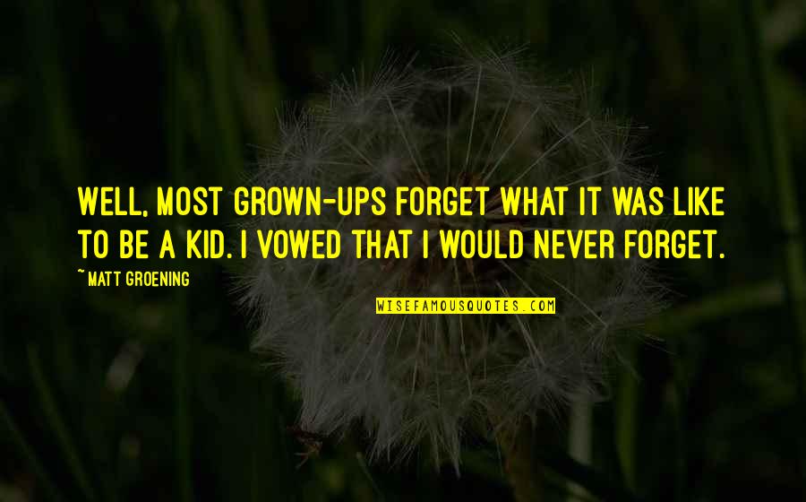 Groening Matt Quotes By Matt Groening: Well, most grown-ups forget what it was like Groening Matt Quotes By Matt Groening: Well, most grown-ups forget what it was like