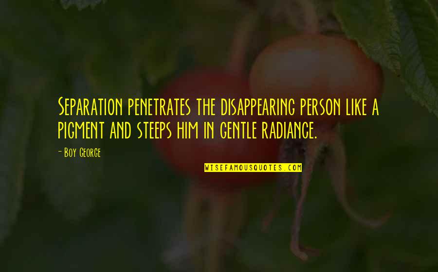 Grommet And Wallace Cheese Quotes By Boy George: Separation penetrates the disappearing person like a pigment Grommet And Wallace Cheese Quotes By Boy George: Separation penetrates the disappearing person like a pigment