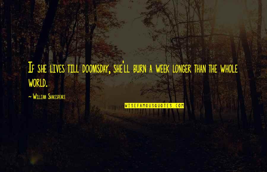 Groombridge 1618 Quotes By William Shakespeare: If she lives till doomsday, she'll burn a