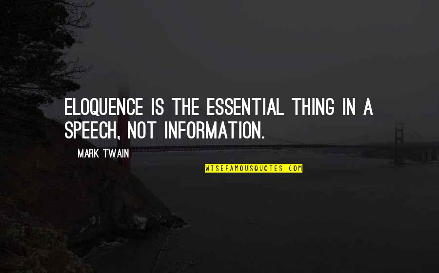 Grosera Translation Quotes By Mark Twain: Eloquence is the essential thing in a speech,