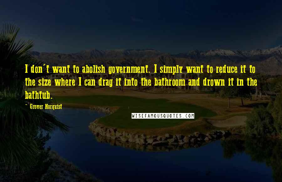 Grover Norquist quotes: I don't want to abolish government. I simply want to reduce it to the size where I can drag it into the bathroom and drown it in the bathtub.