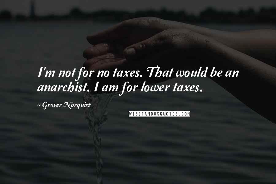 Grover Norquist quotes: I'm not for no taxes. That would be an anarchist. I am for lower taxes.