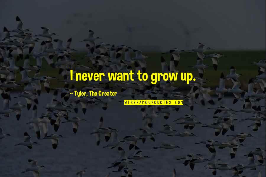 Grow Up Quotes By Tyler, The Creator: I never want to grow up. Grow Up Quotes By Tyler, The Creator: I never want to grow up.