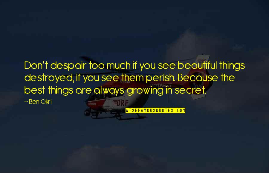Growing Up Beautiful Quotes By Ben Okri: Don't despair too much if you see beautiful