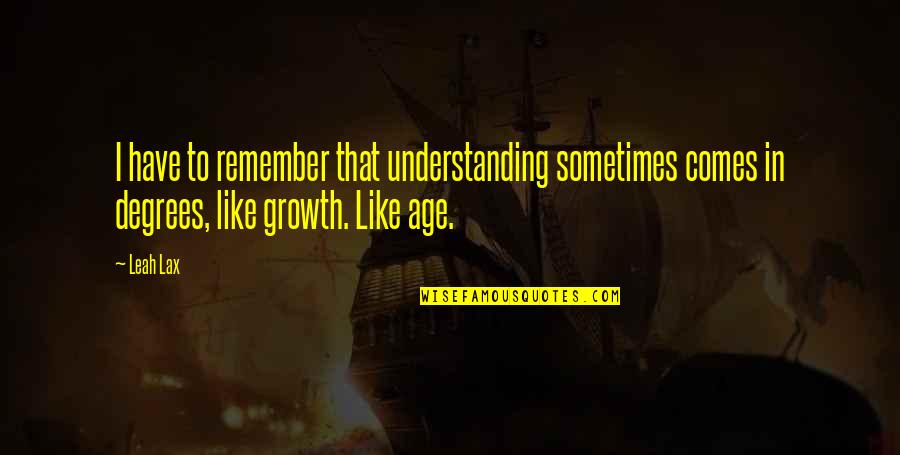 Growth Comes From Quotes By Leah Lax: I have to remember that understanding sometimes comes