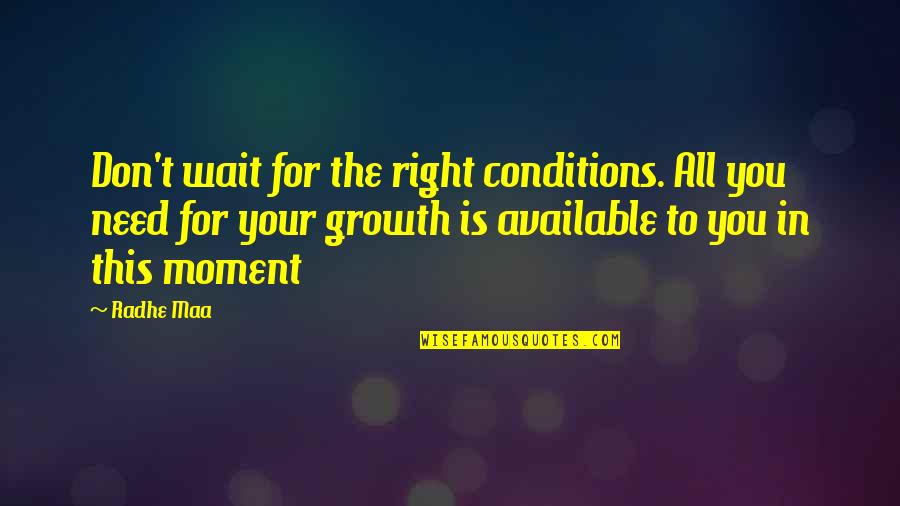 Growth In Life Quotes By Radhe Maa: Don't wait for the right conditions. All you