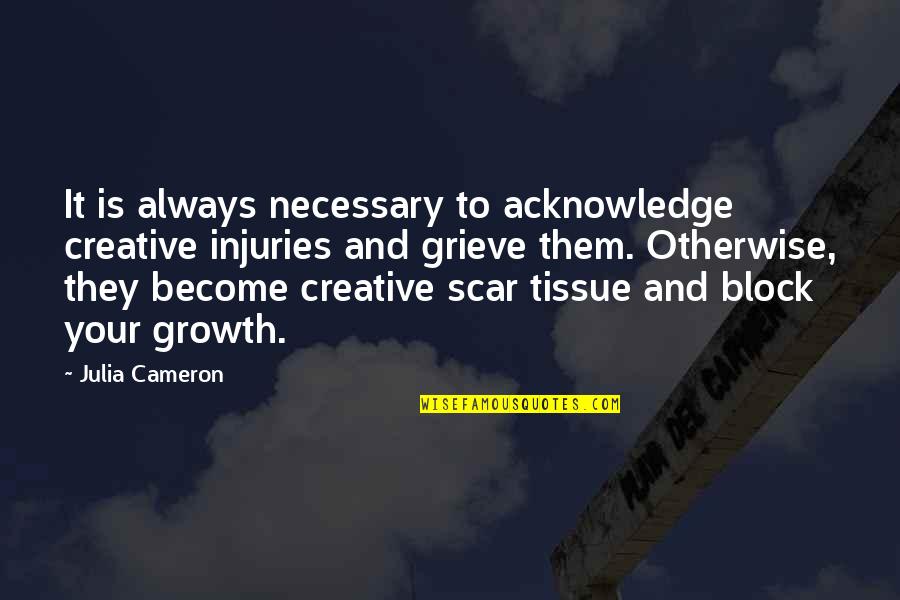 Growth Inspirational Quotes By Julia Cameron: It is always necessary to acknowledge creative injuries