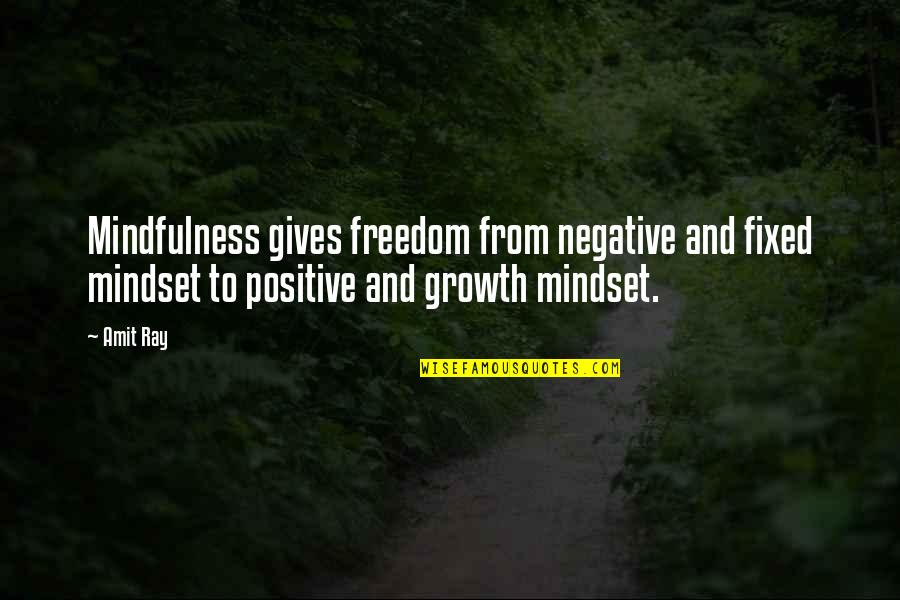 Growth Mindset For Quotes By Amit Ray: Mindfulness gives freedom from negative and fixed mindset Growth Mindset For Quotes By Amit Ray: Mindfulness gives freedom from negative and fixed mindset