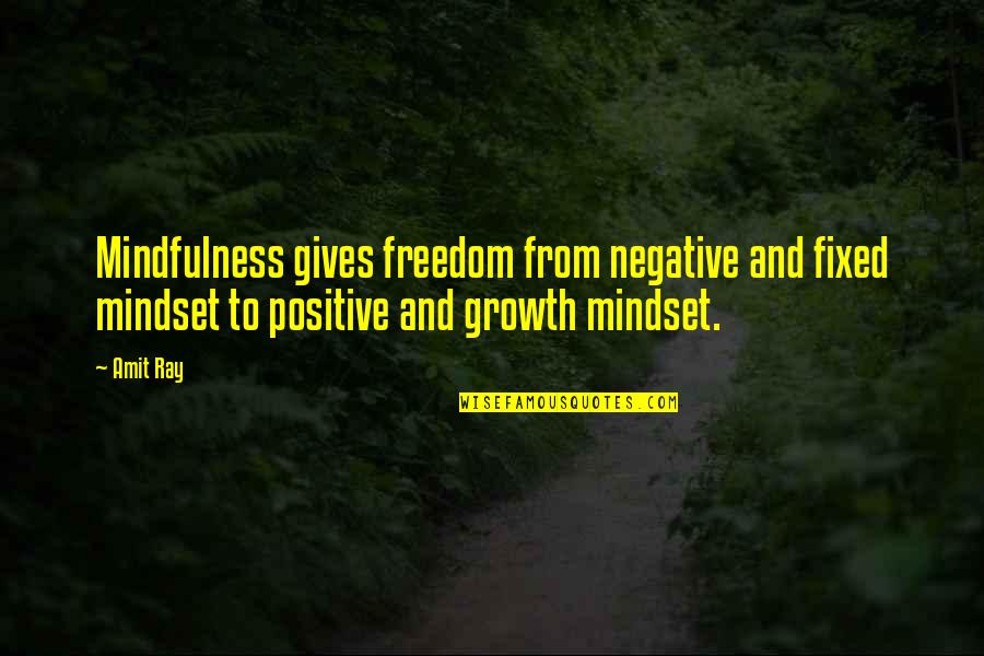 Growth Mindset Quotes By Amit Ray: Mindfulness gives freedom from negative and fixed mindset