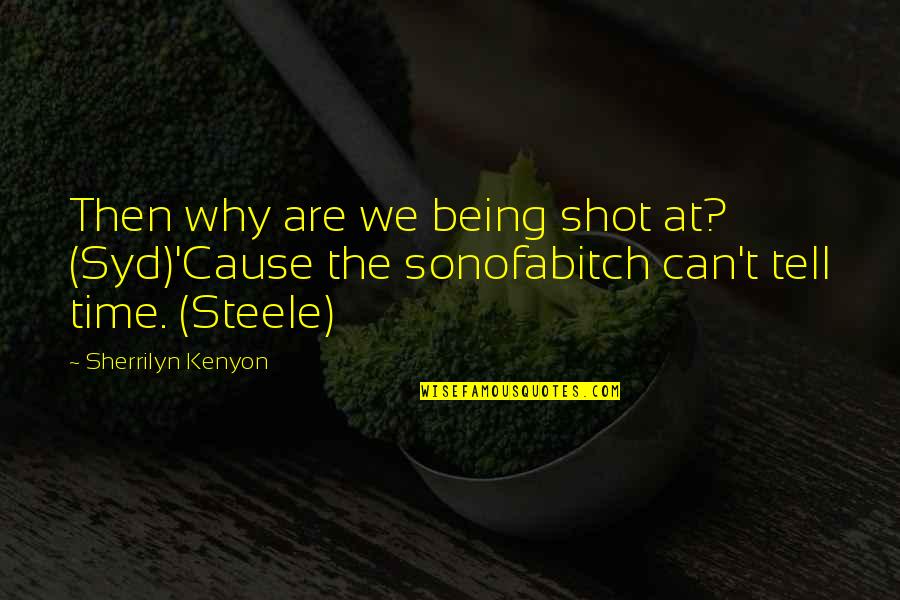 Grudging Quotes By Sherrilyn Kenyon: Then why are we being shot at? (Syd)'Cause