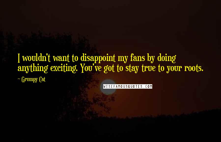 Grumpy Cat quotes: I wouldn't want to disappoint my fans by doing anything exciting. You've got to stay true to your roots.