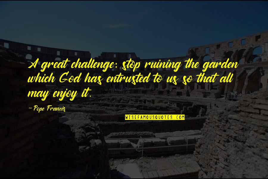 Gryner Tanks Quotes By Pope Francis: A great challenge: stop ruining the garden which