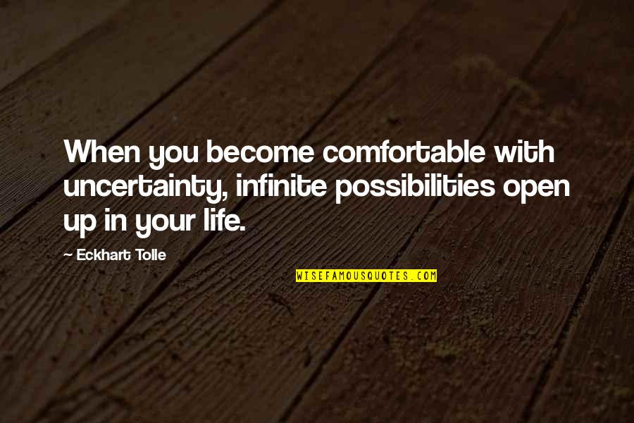 Gt Chara Quotes By Eckhart Tolle: When you become comfortable with uncertainty, infinite possibilities Gt Chara Quotes By Eckhart Tolle: When you become comfortable with uncertainty, infinite possibilities