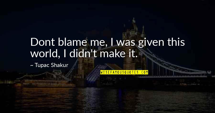 Gta Tonya Quotes By Tupac Shakur: Dont blame me, I was given this world,