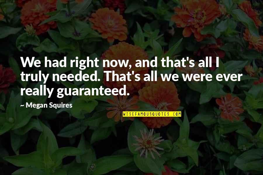 Guaranteed Quotes By Megan Squires: We had right now, and that's all I Guaranteed Quotes By Megan Squires: We had right now, and that's all I