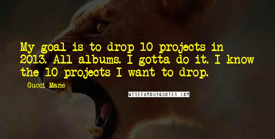 Gucci Mane quotes: My goal is to drop 10 projects in 2013. All albums. I gotta do it. I know the 10 projects I want to drop.