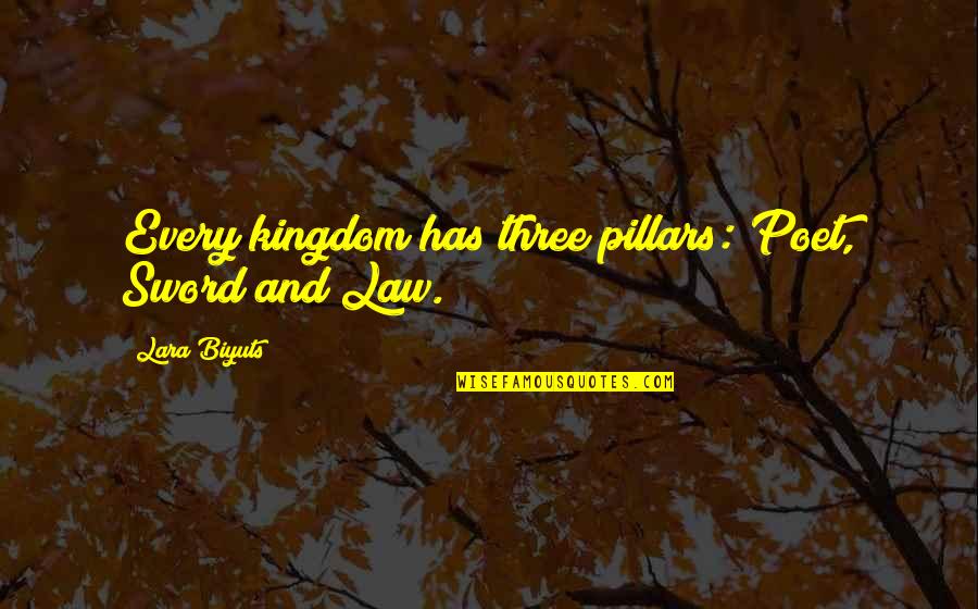 Gucciardi Obituary Quotes By Lara Biyuts: Every kingdom has three pillars: Poet, Sword and