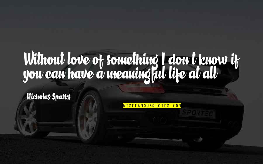 Guiara A Toda Quotes By Nicholas Sparks: Without love of something I don't know if