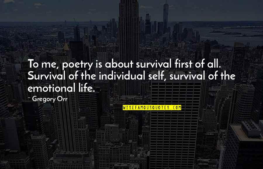 Guilartes Quotes By Gregory Orr: To me, poetry is about survival first of