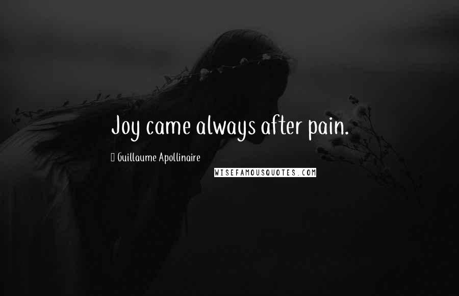 Guillaume Apollinaire quotes: Joy came always after pain.