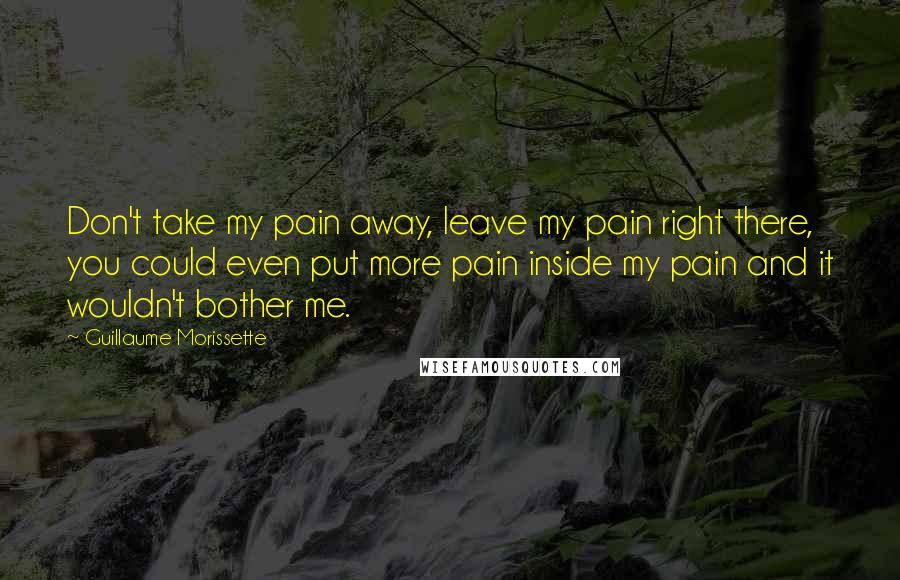 Guillaume Morissette quotes: Don't take my pain away, leave my pain right there, you could even put more pain inside my pain and it wouldn't bother me.