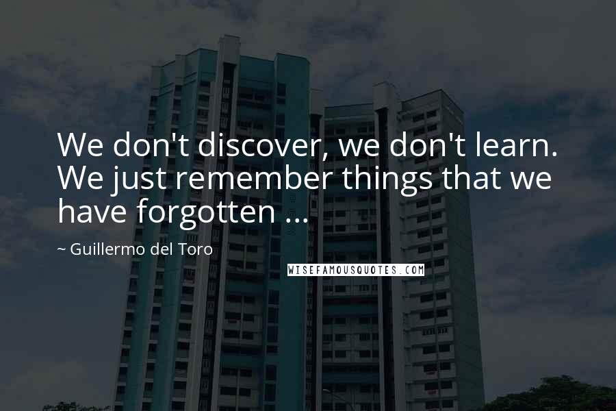 Guillermo Del Toro quotes: We don't discover, we don't learn. We just remember things that we have forgotten ...