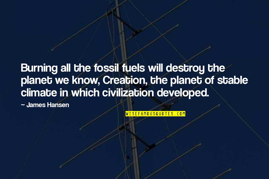 Guns And Ammo Quotes By James Hansen: Burning all the fossil fuels will destroy the