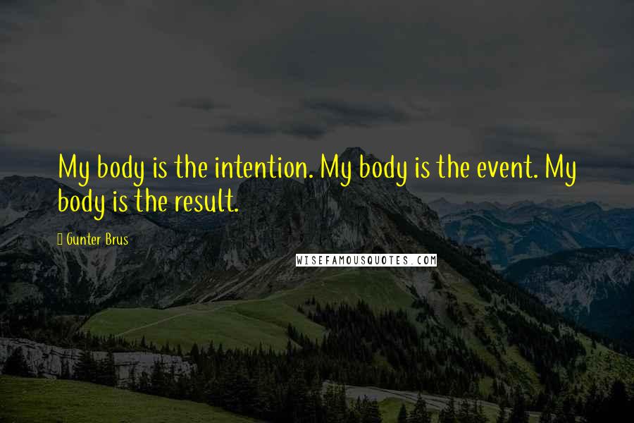 Gunter Brus quotes: My body is the intention. My body is the event. My body is the result.