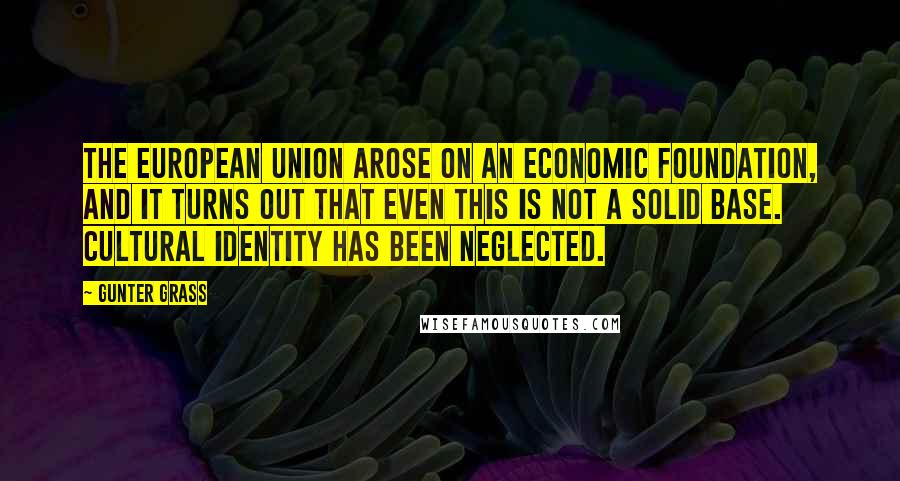 Gunter Grass quotes: The European Union arose on an economic foundation, and it turns out that even this is not a solid base. Cultural identity has been neglected.