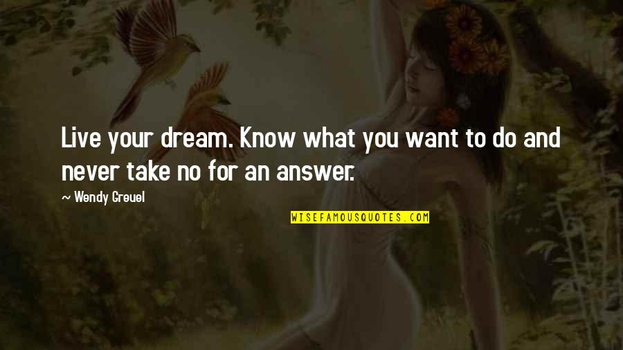 Guru Nithya Chaithanya Yathi Quotes By Wendy Greuel: Live your dream. Know what you want to