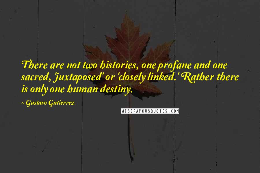 Gustavo Gutierrez quotes: There are not two histories, one profane and one sacred, 'juxtaposed' or 'closely linked.' Rather there is only one human destiny.