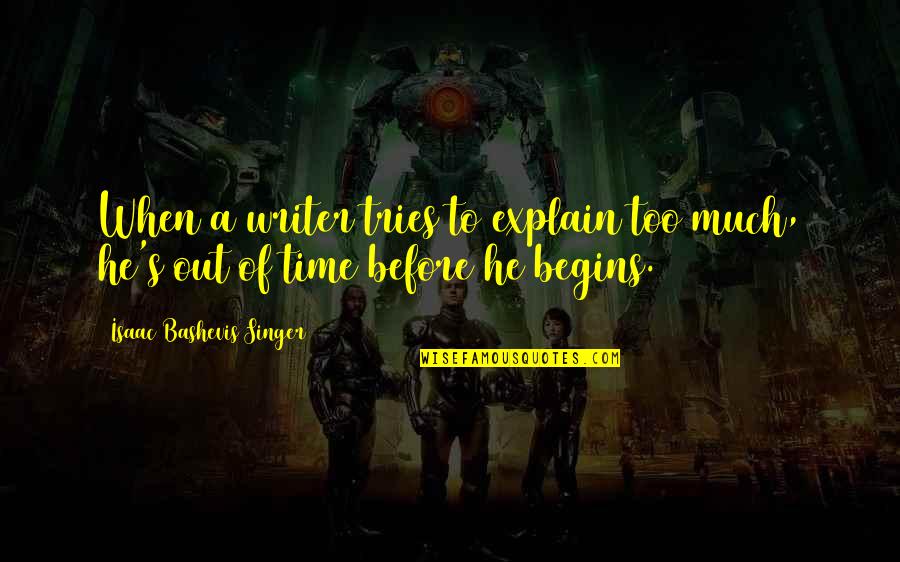 Guzikowski Quotes By Isaac Bashevis Singer: When a writer tries to explain too much, Guzikowski Quotes By Isaac Bashevis Singer: When a writer tries to explain too much,